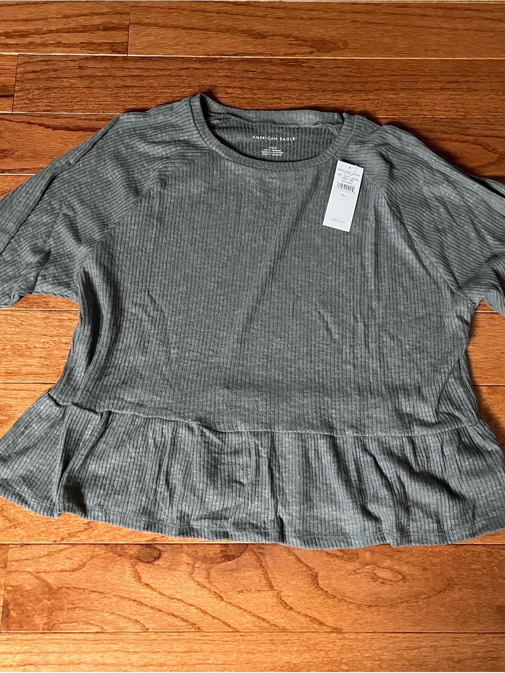 American Eagle Outfitters Gray Ribbed Peplum Tee